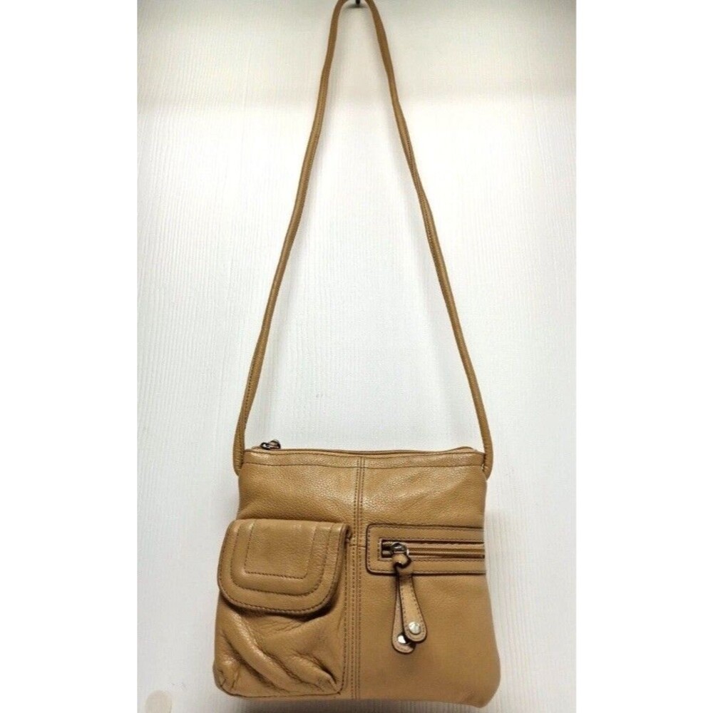 VTG Tignanello Women's Beige Genuine Leather Crossbody Purse Bag Pockets Lined
